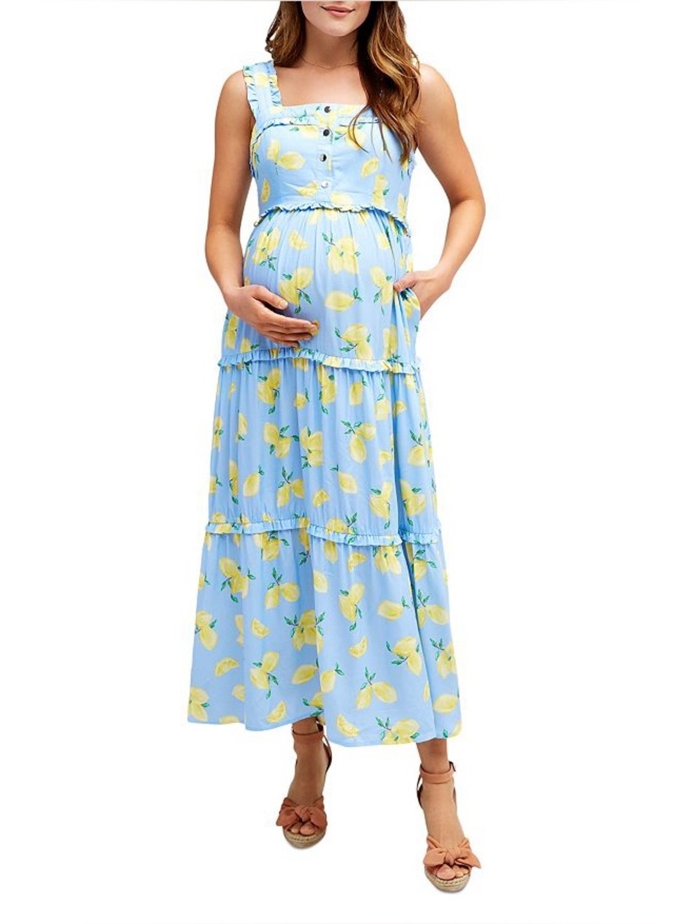 Nom Maternity Emma Tiered Floral During & After Dress in Lemon